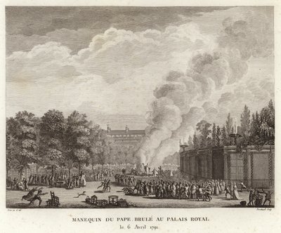 Beeld van de paus verbrand in het koninklijk paleis door Prieur