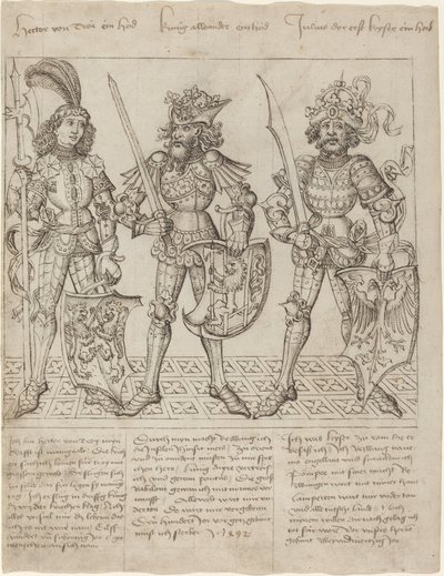 Hector van Troje, Alexander de Grote en Julius Caesar door Primary Master of the Strassburg Chronicle