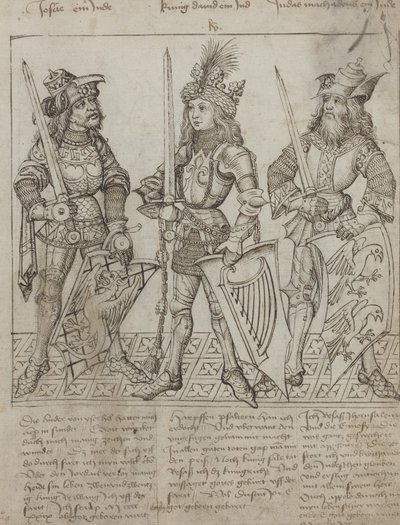 Jozua, Koning David en Judas Maccabeüs door Primary Master of the Strassburg Chronicle