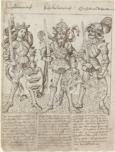 Koning Arthur, Karel de Grote en Godfried van Bouillon door Primary Master of the Strassburg Chronicle