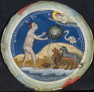 Medaille uit de Rand van een Latijnse Bijbel: De Zesde Dag van de Schepping door Primo Miniatore di San Domenico