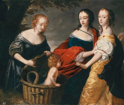 Allegorisch portret van drie dames en een kind als Het Vinden van Erichthonius door Princess Louise Hollandine of the Rhine