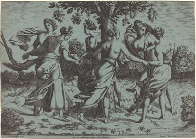 Dans van de Dryaden door Probably French 16th Century after Pierre Milan after Rosso Fiorentino