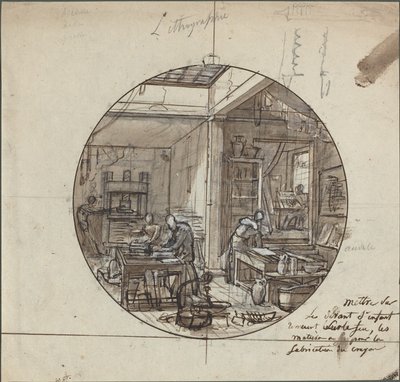 Lithografische werkplaats door Probably French 19th Century