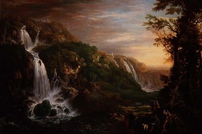 De Grote Cascade in Tivoli met Villa van Maecenas en kunstenaar geïnspireerd door een filosoof door Prosper Francois Irenee Barrigues