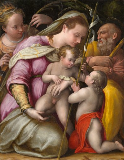 Heilige Familie met St. Catharina van Alexandrië en de jonge St. Johannes de Doper, circa 1551-1556 door Prospero Fontana