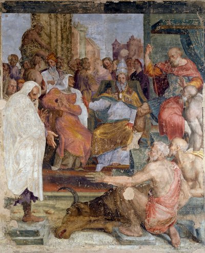 Verhalen van paus Sylvester en keizer Constantijn, door Prospero Fontana, fresco, zaal, Palazzina della Viola, Bologna, Emilia-Romagna, Italië door Prospero Fontana