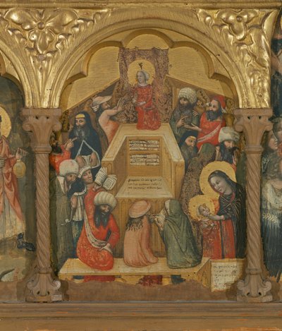 Polyptiek van de Ontslaping van de Maagd, detail van Jezus met de Dokters door Pseudo Jacopino di Francesco