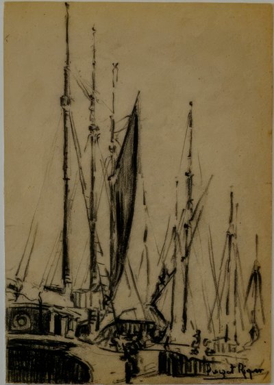 zeilboten, Narcís Puget Riquer, houtskooltekening, Puget museum, adellijk huis van Can LLaudis, Dalt Vila, Ibiza, Balearen, Spanje door Puget Riquer