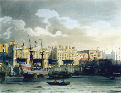 Douanehuis vanaf de rivier de Theems, uit Ackermann
