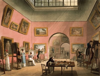 Studenten leren schilderen en maken kopieën van schilderijen bij de British Institution, Pall Mall, uit Ackermann
