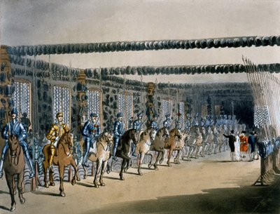 De Paardenharnastoren, prent gemaakt door R. Ackerman, 1809 door Pugin and Rowlandson