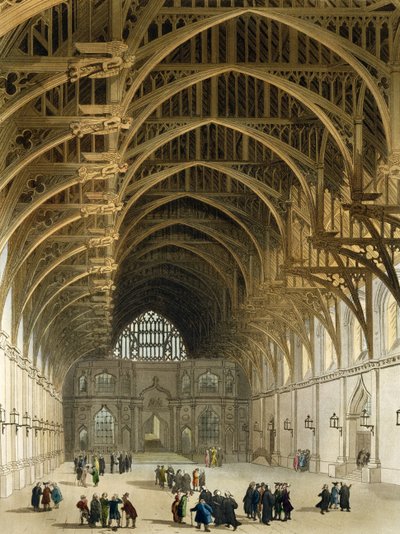 Westminster Hall, gegraveerd door J. Bluck, uitgegeven door R. Ackermann, 1809 door Pugin and Rowlandson