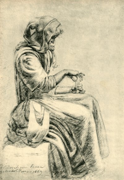 Zittende vrouw met speelkaarten door Pupil of Gerard ter Borch II
