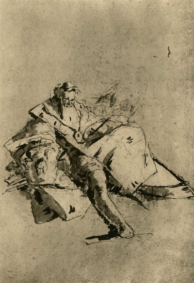 Oude man zittend door Pupil of Tiepolo