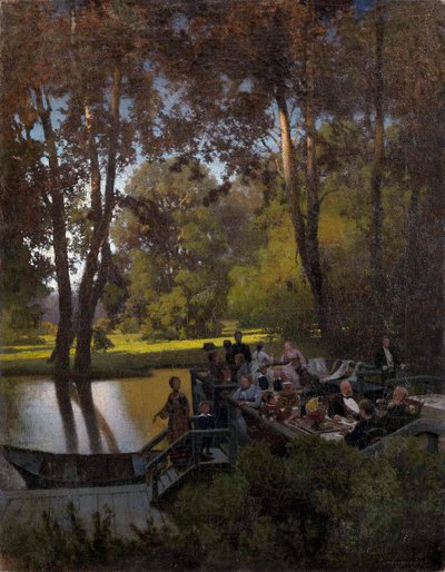""Lunch in het park"" Schilderij van Pyotr Alexandrovich Sukhodolsky (Soukhodolsky) (1835-1903) door Pyotr Alexandrovich Sukhodolsky