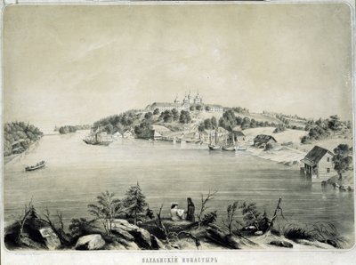 Het Valaam-klooster op Valaam-eiland in het Ladogameer door Pyotr Fyodorovich Borel