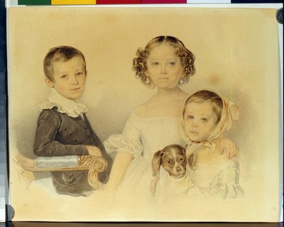 Portret van de kinderen Lanskoy door Pyotr Fyodorovich Sokolov