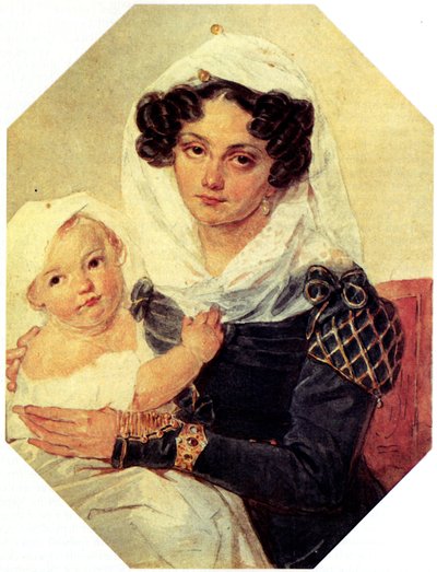 Portret van gravin Maria N. Volkonskaya 1805-1863 met zoon Nikolay, 1826 door Pyotr Fyodorovich Sokolov