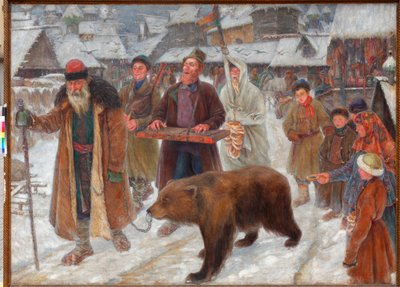 Het lied van de skomorokhs - Rondreizende artiesten, berenleiders in Rusland door Pyotr Ivanovich Subbotin (Permyak) (1886-1923) door Pyotr Ivanovich Subbotin