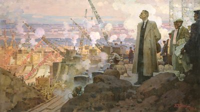 Maxim Gorky (1868-1936) bij de Bouw van de Waterkrachtcentrale 