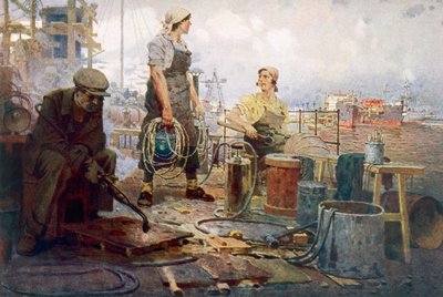 De Rode Sormovo Scheepswerf, ca. 1920 door Pyotr Ivanovich Kotov