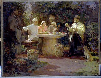 Bezoekers van Ivan Vladimirovitch Mitchourine (1855-1935) door Pyotr Ivanovich Kotov