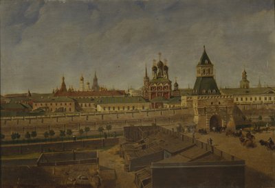 De Ilyinsky Poorten in Moskou, midden 19e eeuw door Pyotr Ivanovich Moiseyev