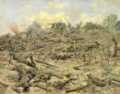 De Russische Infanterie Aanvallend op de Duitse Loopgraven door Pyotr Pavlovich Karyagin
