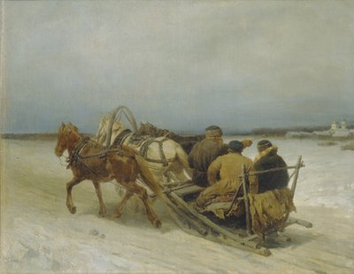 Troika in de Winter, 1880s door Pyotr Petrovich Sokolov