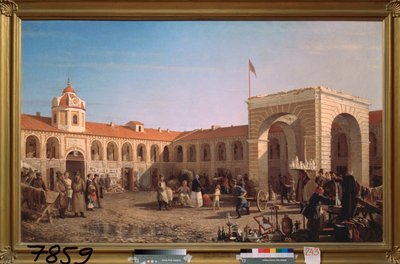 De Apraksin-markt in Sint-Petersburg - Schilderij van Pyotr Petrovich Vereshchagin, olie op doek door Pjotr ​​​​Petrowitsch Wereschtschagin