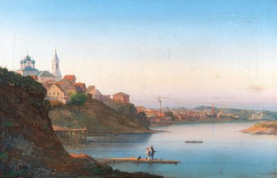 De Dormitiekerk op Krutitsy in Moskou met het Simonov-klooster op de achtergrond door Pyotr Sergeevich Stepanov