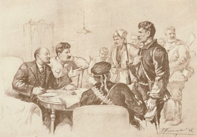 Lenin en Stalin spreken tot Rode Garde in de Smolny, 1917, 1939 door Pyotr Vasilyev