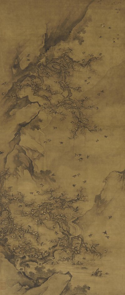 Vogels die bij een Klif Rusten, late 17e-18e eeuw door Qing Dynasty Chinese School
