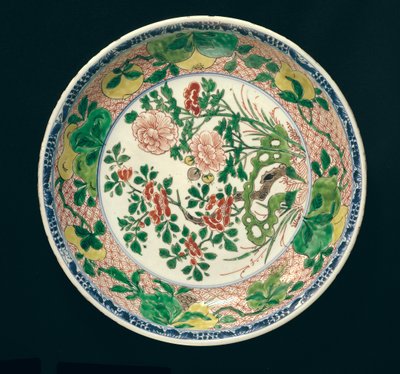 Schaal met famille verte decoratie, Kangxi-periode, 1662-1722 (keramiek) door Qing Dynasty Chinese School