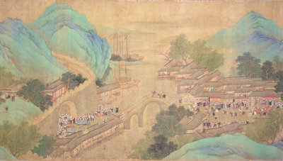 Tour van Keizer Kang Shi door Kiang-Han in 1699, naar Chaio Ping Chen door Qing Dynasty Chinese School