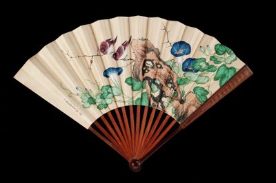Waaier versierd met kleine vogels en ochtendglorie door Qing Dynasty Chinese School