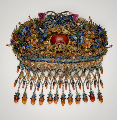 Vergulde Hoofdband met Motieven van Vogels, Bloemen, Vlinders en Bamboe door Qing Dynasty Chinese School