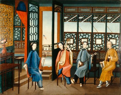Muzikaal Kwartet met een Amerikaanse Vlag door Qing Dynasty Chinese School