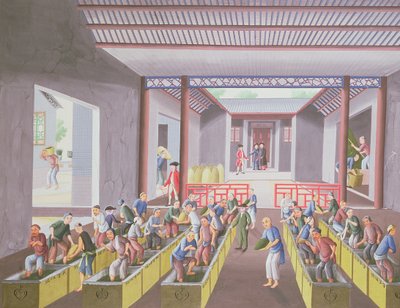 Thee maken, uit een album van 23 schilderijen, ca. 1790 (kleur op papier) door Qing Dynasty Chinese School