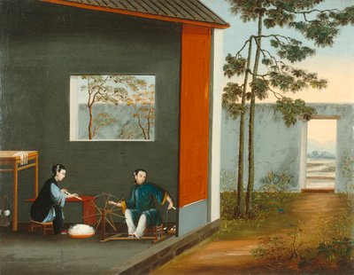 Twee Vrouwen die Spinnen, c.1800 door Qing Dynasty Chinese School
