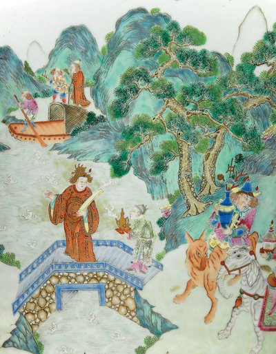 Detail van een paar keizerlijke Famille Rose vazen door Qing Dynasty   Jiaqing Period Chinese School