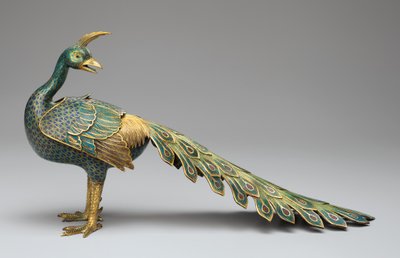 Cloisonné wierookbrander in de vorm van een pauw door Qing Dynasty   Qianlong Period Chinese