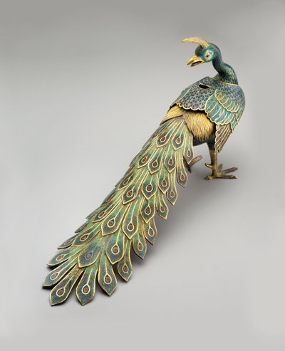 Cloisonné pauwvormige wierookbrander door Qing Dynasty   Qianlong Period Chinese School