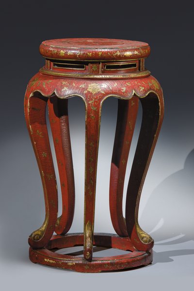 Jardinière (gelakt in rood met gouden, bruine en groene details) door Qing Dynasty Chinese School