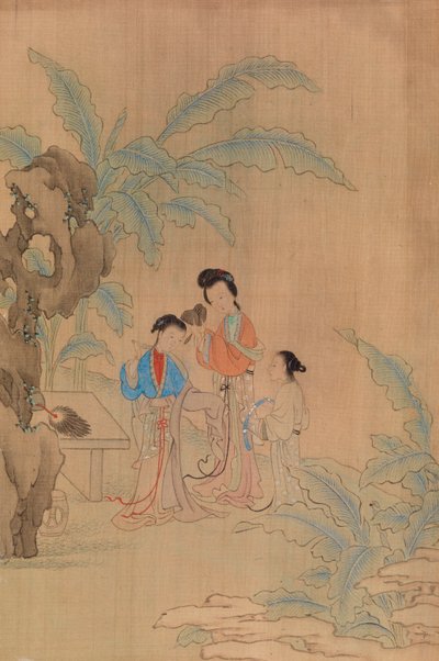 Drie Figuren in Landschap door Qiu Ying