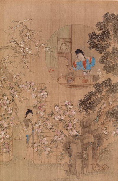 Vrouw in de Tuin - Vrouw in Cirkelvormig Venster door Qiu Ying