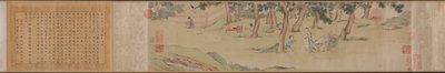 Zhao Mengfu Schrijft de Hart (Hridaya) Soetra in Ruil voor Thee door Qiu Ying