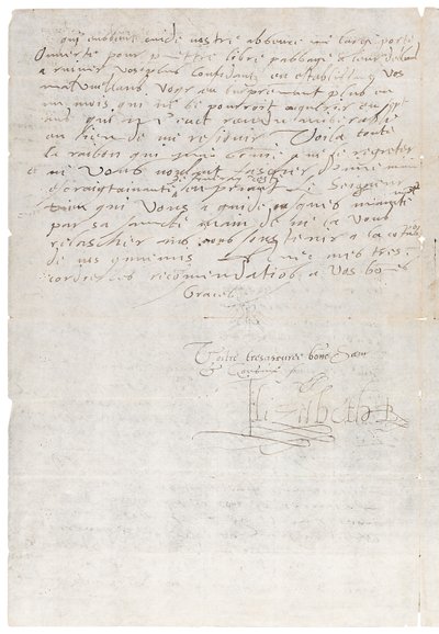 Brief in het Frans van Elizabeth I van Engeland aan Hendrik van Navarra, later Hendrik IV van Frankrijk, c.1585 door Queen Elizabeth I of England and