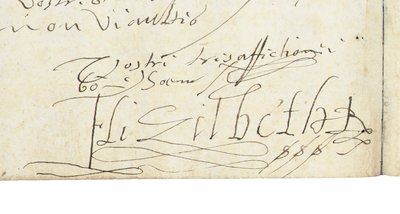 Handtekening op een brief van Elizabeth I van Engeland aan Hendrik IV van Frankrijk, ca. 1596 door Queen Elizabeth I of England and